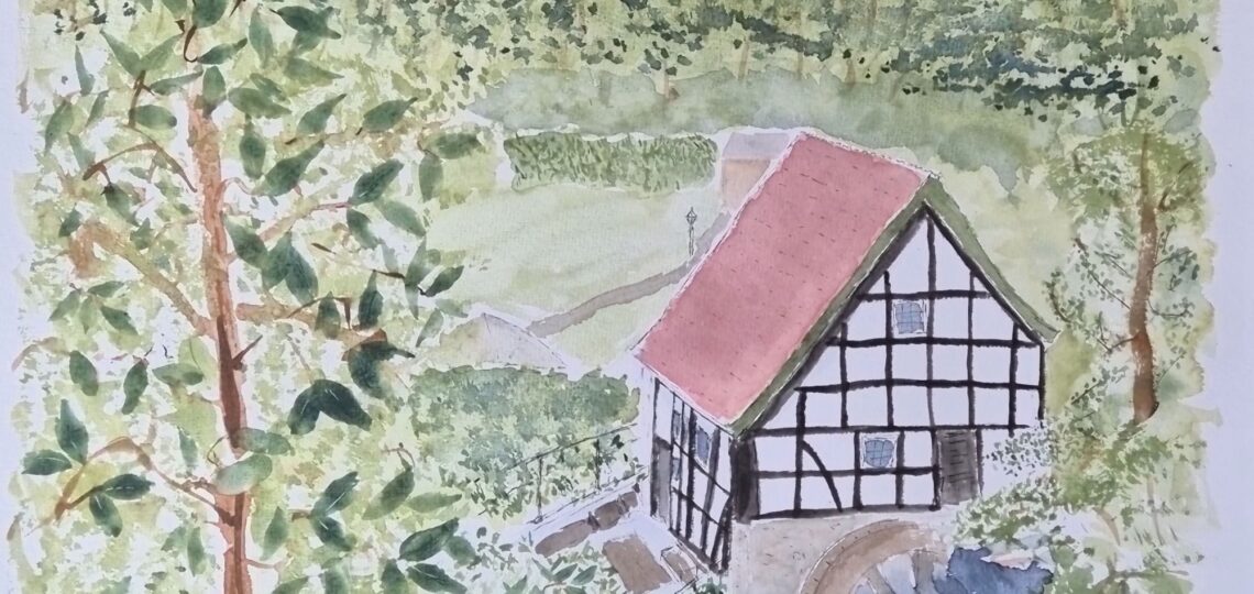 Wassermühle im Frühjahr, oder der Blick von Rickmers Wiese auf die Bad Essener Wassermühle.